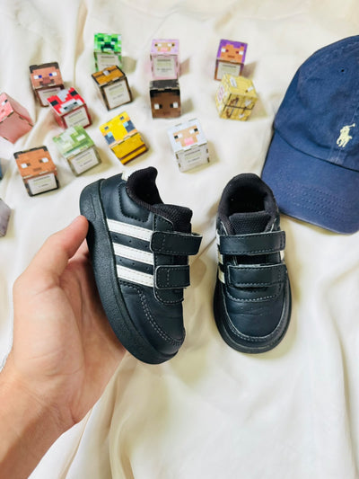 Adidas kids black white velcro sneakers pair