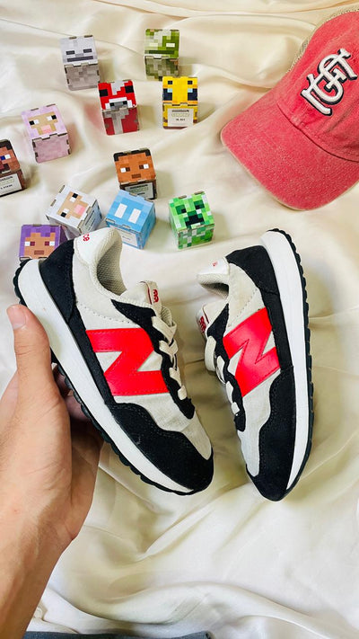 New Balance Style Retro Kids Sneaker – White, Black, Red & Cream