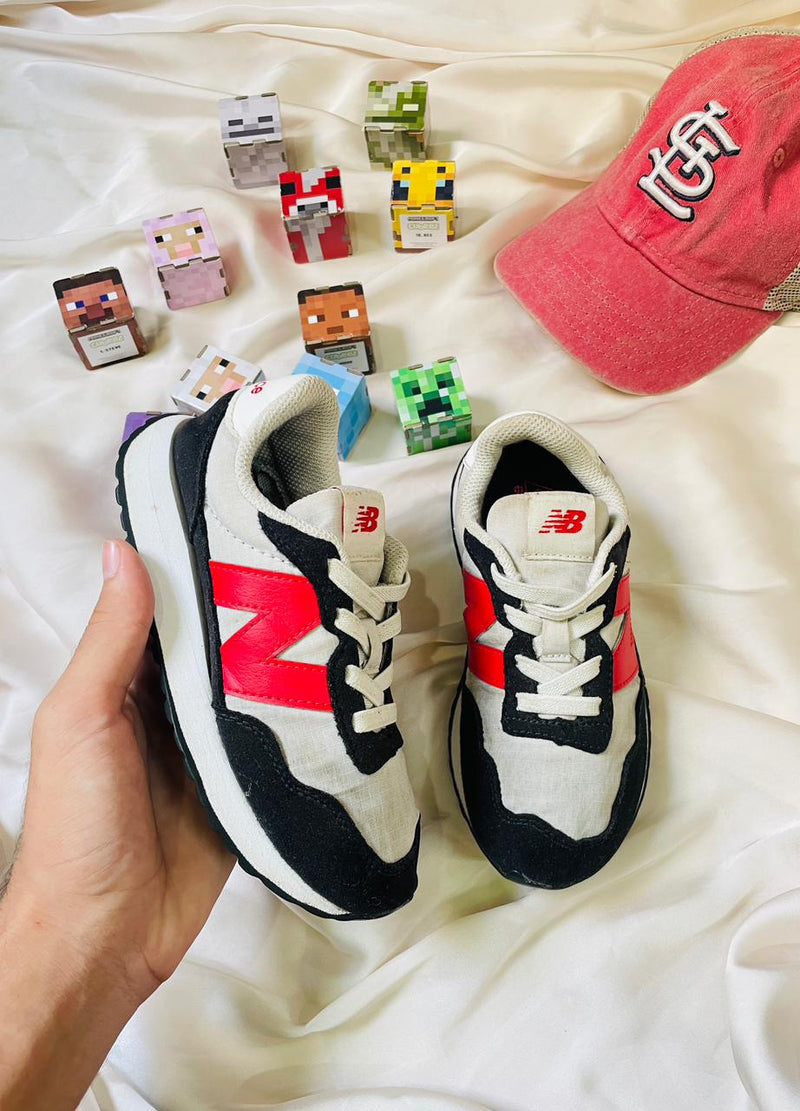 New Balance Style Retro Kids Sneaker – White, Black, Red & Cream