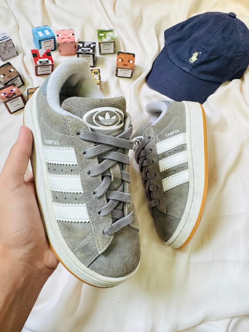 Adidas Campus kids sneakers grey white front view