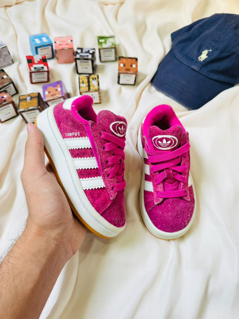 Adidas Campus kids sneakers pink white front view