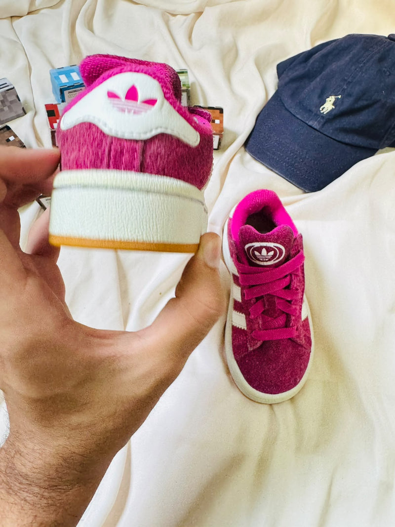 Adidas Campus kids sneakers pink white heel view