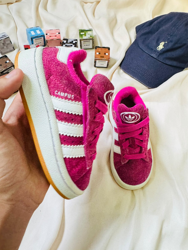 Adidas Campus kids sneakers pink white side view