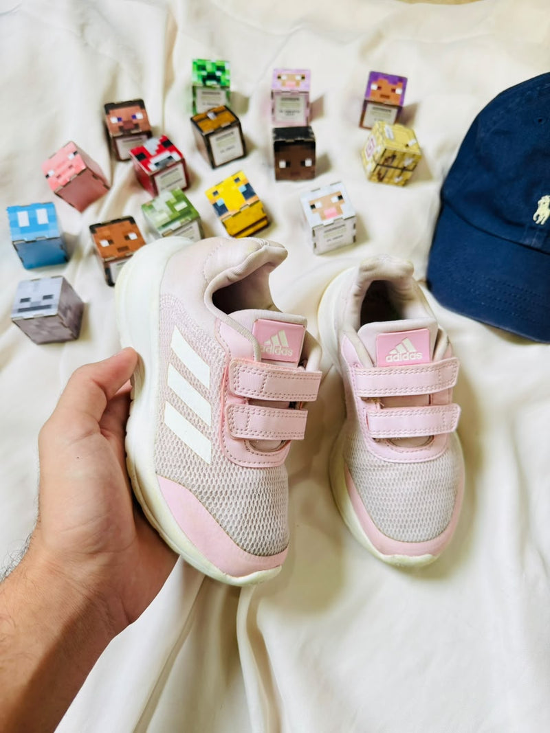 Adidas kids pink velcro sneakers pair