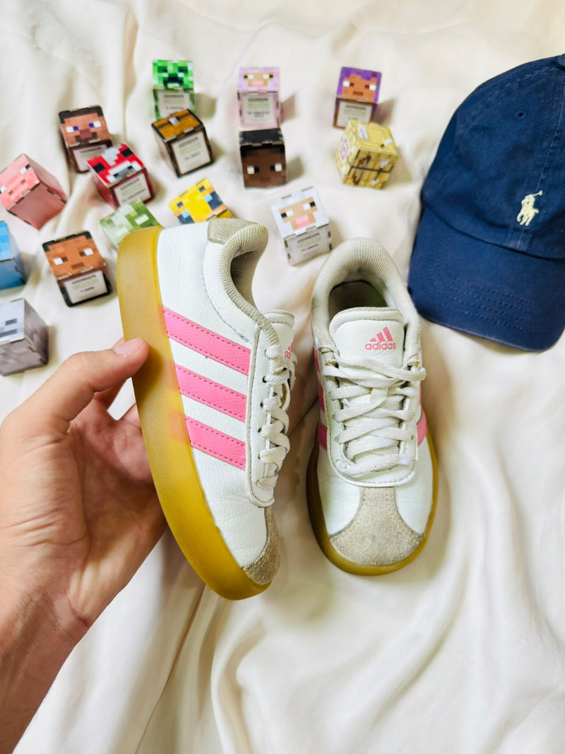 Adidas kids white pink gum sneakers side