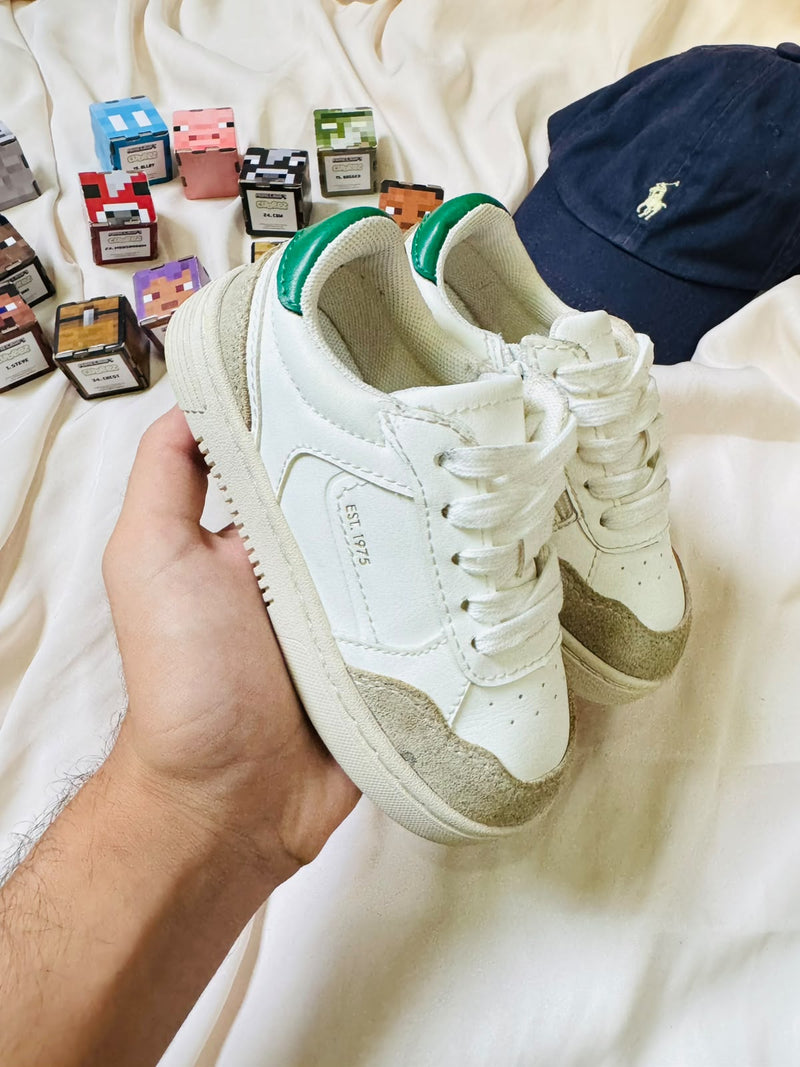 Zara kids sneakers white beige green front view