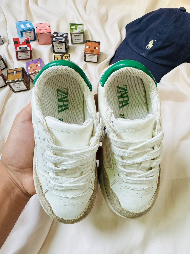 Zara kids sneakers white beige green pair